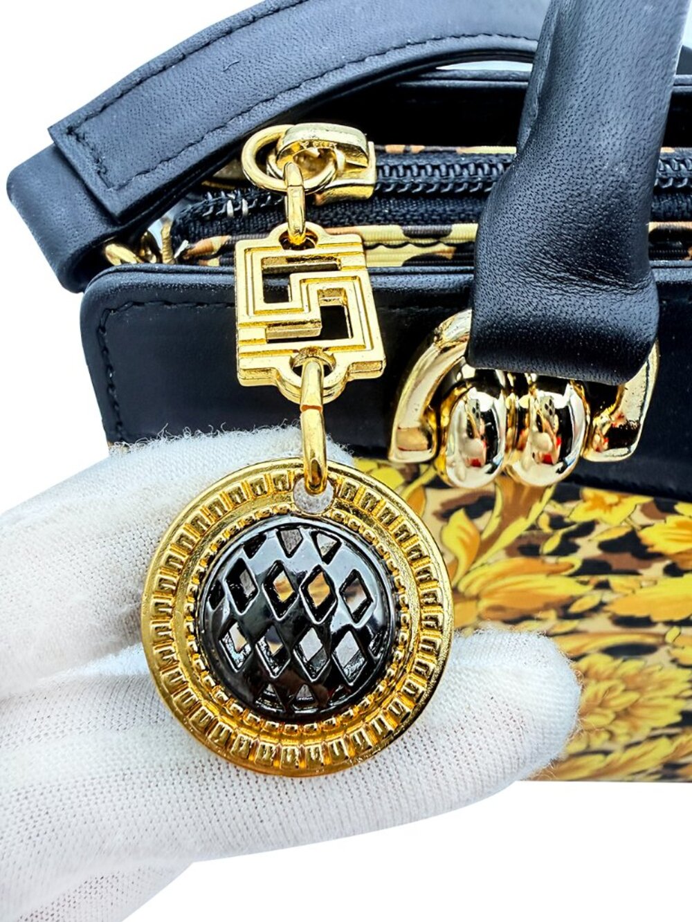 Gianni Versace Sunburst Leather and Canvas Tote Bag with Strap - Picture 9 of 16
